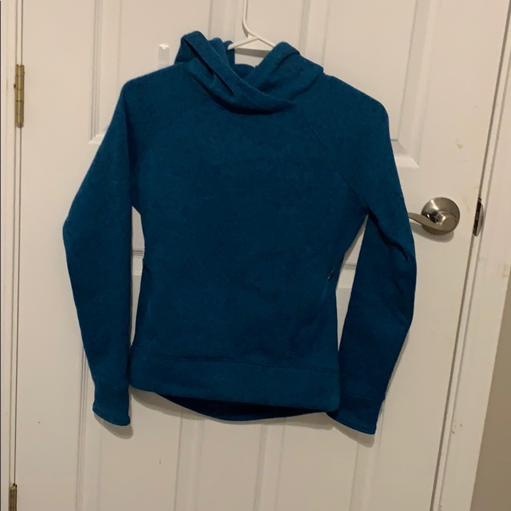 a blue hoodie